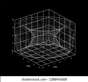 Wireframe of torus on Cartesian coordinate system Three-dimensional space. Conceptual illustration of high-tech/ cyberpunk technologies of future/ virtual reality. 