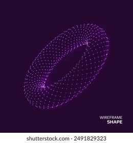 Wireframe torus shape. Futuristic 3D hud element. Geometric grid. Vector illustration.