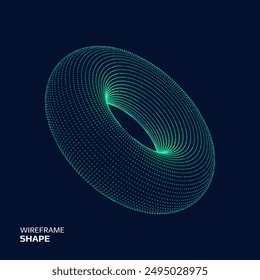 Wireframe torus shape. Futuristic 3D hud element. Geometric grid. Vector illustration.