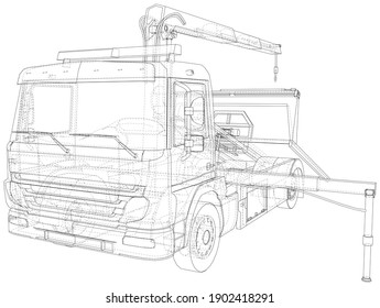 Wire-frame tow truck. The layers of visible and invisible lines are separated. EPS10 format. Vector created of 3d.