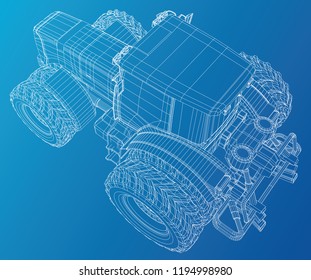 Wire-frame tractor. Tracing illustration of 3d. EPS 10