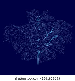 Wireframe tree on dark blue tech background, triangles style design. Vector illustration