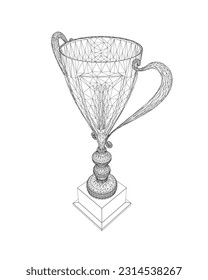 Wireframe Trophy cup. Winner's trophy icon vector is a symbol of victory in a sports event, award wireframe. Champions award, sport victory, winner prize concept. 3D..