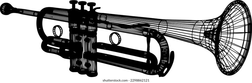 "Wireframe Trumpet Silhouette: Vector Illustration"
"Minimalist Trumpet Wireframe Silhouette in Vector Format"
"Sleek Wireframe Silhouette of a Trumpet"