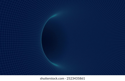 Wireframe tunnel. 3D grid background. Vector illustration.