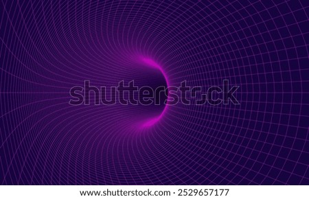 Wireframe tunnel. 3D grid background. Abstract warp mesh. Vector illustration.