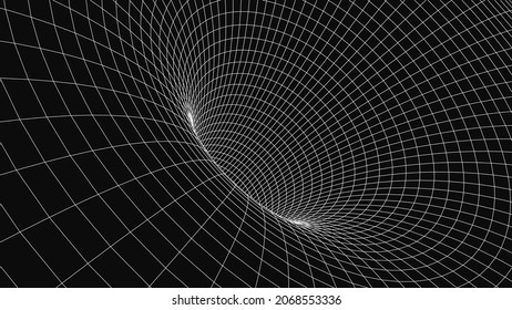 Wireframe tunnel. Perspective grid background. Simple lines on a dark background. Vector illustration. EPS 10