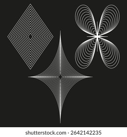 Wireframe twist figure. Diamond mesh pattern. Vector contrast design. Rotational symmetry object.
