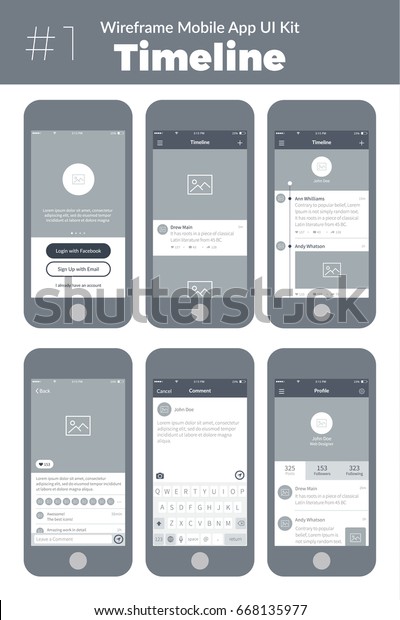 Wireframe Ui Kit Mobile Phone Mobile Stock Vector (Royalty Free) 668135977