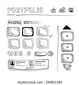 Wireframe UI Kit. Web design portfolio sketch elements