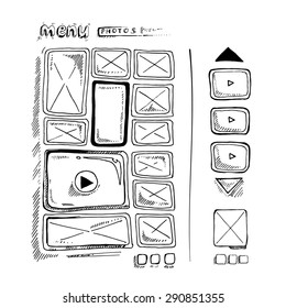 Wireframe UI Kit. Web design portfolio sketch elements isolate