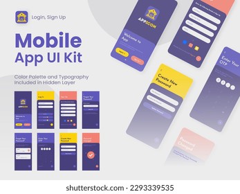 Wireframe UI, UX, GUI Layout With Different Login Screens Including Account Sign In, Sign Up And Password Change For Mobile App.