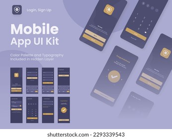 Wireframe UI, UX, GUI Layout With Different Login Screens Including Account Sign In, Sign Up And Lock Screen For Mobile App.