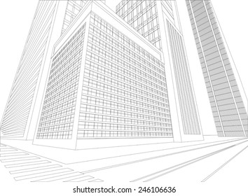 Wireframe urban city on a white background