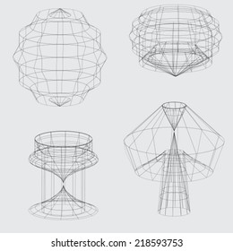 A Wireframe of various shapes on grey background