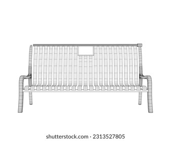 Wireframe Vector Bench isolated. Wooden bench isolated on white background. Park bench isolated over a white background, wrought-iron, vector illustration wireframe of outdoor bench. 3D.