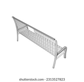 Banco de vectores del bastidor acústico aislado. Un banco de madera aislado de fondo blanco. Banca de parque aislada sobre un fondo blanco, hierro forjado, armazón de ilustración vectorial de banco exterior. 3 D.