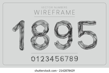 Wireframe Vector Font Numbers 0 To 9 For Poster And Art Design. Abstract Geometric Line Number Vector Letters