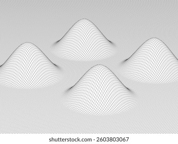 Wireframe vector illustration showing four ridges