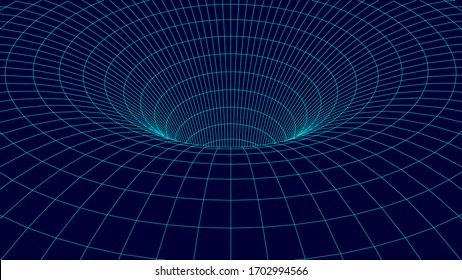 Wireframe vector tunnel. 3d wormhole illustration.