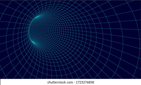 Túnel vectorial de la estructura alámbrica. Ilustración oscura de agujero de gusano 3d.