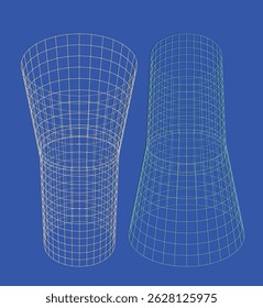 Recipientes de estructura metálica que contrastan formas geométricas en azul