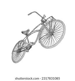 Wireframe vintage bicycle, vector. Black and white retro bicycle. 3D.