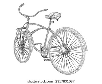 Wireframe Vintage Fahrrad, Vektorgrafik. Schwarz-Weiß-Retro-Fahrrad. 3D.