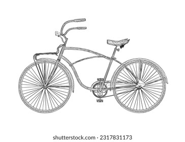 Wireframe vintage bicycle, vector. Black and white retro bicycle. 3D.