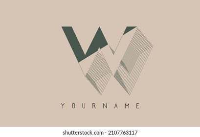 Diseño del logotipo de la letra W del marco alámbrico en dos colores. Ilustración vectorial creativa con marco de contorno con cable y espejado. Logo de colores pastel.