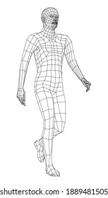 Wireframe walking man. Vector 3d rendering. Man in walking pose