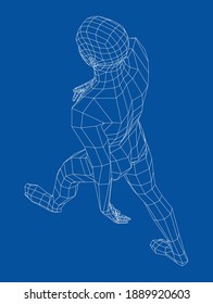 Wireframe walking man. Vector 3d rendering. Man in walking pose