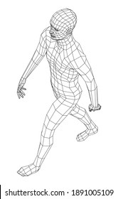 Wireframe walking man. Vector 3d rendering. Man in walking pose