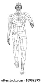 Wireframe walking man. Vector 3d rendering. Man in walking pose