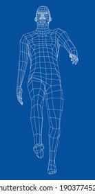 Wireframe walking man. Vector 3d rendering. Man in walking pose