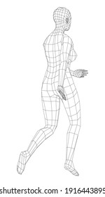 Mujer que camina con armazón. Representación vectorial 3d. Mujer en posición de caminar