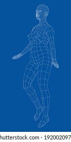 Mujer que camina con armazón. Representación vectorial 3d. Mujer en posición de caminar