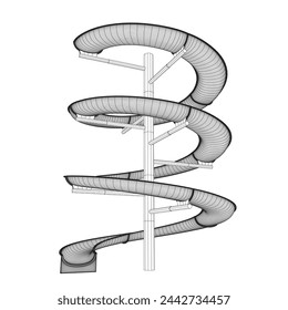 Wireframe water slide. 3D spiral pipe waterpark construction, water slide in pool aqua park. Waterpark spiral slide water pipes. Vector illustration.