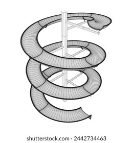 Wireframe water slide. 3D spiral pipe waterpark construction, water slide in pool aqua park. Waterpark spiral slide water pipes. Vector illustration.