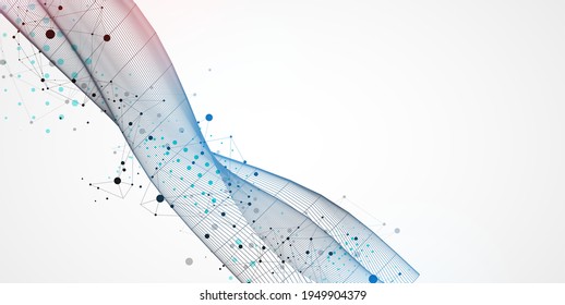 Wireframe-Welle. Trendy Fluid Cover Design mit Plexus-Effekt. Technischer Hintergrund.