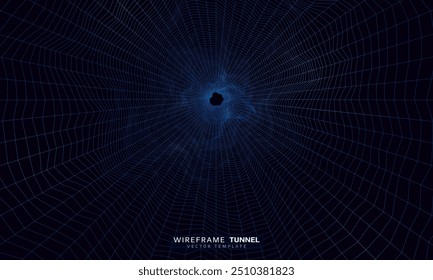 Túnel ondulado em estrutura de arame. Fundo da grade 3D. Ilustração vetorial.