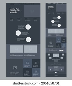 Wireframe website design template. Modern landing page responsive layout. UI UX site.