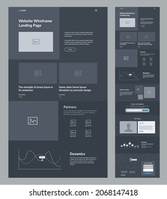 Plantilla de diseño de sitio web de marco de cables. Diseño de página de inicio moderno que responde a las necesidades. sitio de interfaz de usuario UX.