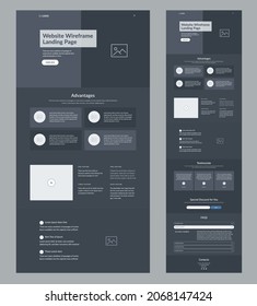 Wireframe website design template. Modern landing page responsive layout. UI UX site.