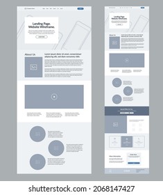 Wireframe website design template. Modern landing page responsive layout. UI UX site.