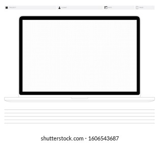 Wireframe Website Display Template Mac Vector Dotted Grid App Mockup Notebook similar to Macbook Pro PC with Notes