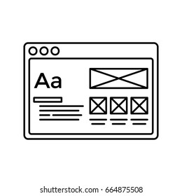 Wireframe in window lined icon. Website page line icon. Web page user interface in browser window. Isolated vector lined illustration for web or app design.