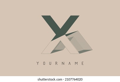 Wireframe X Letter Logo Design in two colors. Creative vector illustration with wired, mirrored outline frame. Pastel colors logo.
