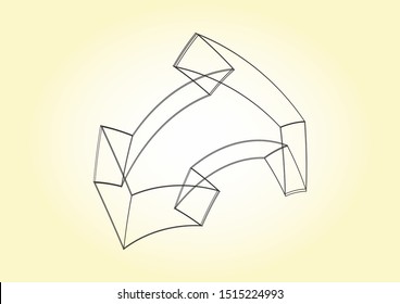 A Wireframed Double Sided And Deformed Arrow On A Radial Gradient Yellow Background - Vector