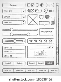 Wireframes. Hand-drawn ui web elements. Vector simple icons on white background